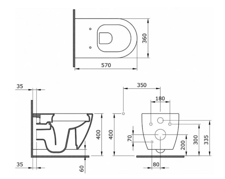Купить Унитаз Venezia Rimless, белый, в комплекте сиденье с крышкой (soft close,slim) Taormina/Jet Flush,дюропласт, белая,1295-001-0129+A0336-001 в Краснодаре-3